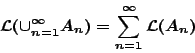 \begin{displaymath}
\mathcal{L}(\cup_{n=1}^{\infty}A_n)=\sum_{n=1}^{\infty}\mathcal{L}(A_n)
\end{displaymath}