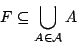 \begin{displaymath}
F\subseteq\bigcup_{A\in\mathcal{A}}A\end{displaymath}