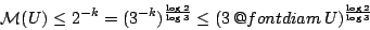 \begin{displaymath}
\mathcal{M}(U)\leq 2^{-k}=(3^{-k})^{\frac{\log 2}{\log 3}}\leq (3 \mathop{\operator@font diam}U)^{\frac{\log 2}{\log 3}}
\end{displaymath}