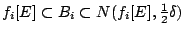 $f_i[E]\subset B_i\subset N(f_i[E],\frac{1}{2}\delta)$