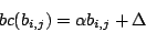 \begin{displaymath}
bc(b_{i,j})=\alpha b_{i,j} + \Delta
\end{displaymath}