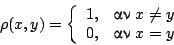 \begin{displaymath}
\rho(x,y)=\left\{
\begin{array}{ll}
1, &\hbox{��}\ x \neq y\\
0, &\hbox{��}\ x=y
\end{array}
\right.
\end{displaymath}