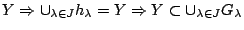$Y\Rightarrow \cup_{\lambda\in J}h_{\lambda}=Y\Rightarrow
Y\subset \cup_{\lambda\in J}G_{\lambda}$