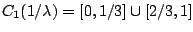 $C_1(1/\lambda )=[0,1/3]\cup[2/3,1]$