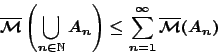 \begin{displaymath}
\mathcal{\overline{M}}\left(\bigcup_{n\in\mathbb{N}}A_n\right)\leq
\sum_{n=1}^{\infty}\mathcal{\overline{M}}(A_n)
\end{displaymath}