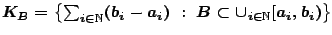 $K_B=\left\{\sum_{i\in\mathbb{N}}(b_i-a_i)\ :\ B\subset\cup_{i\in\mathbb{N}}[a_i,b_i)\right\}$